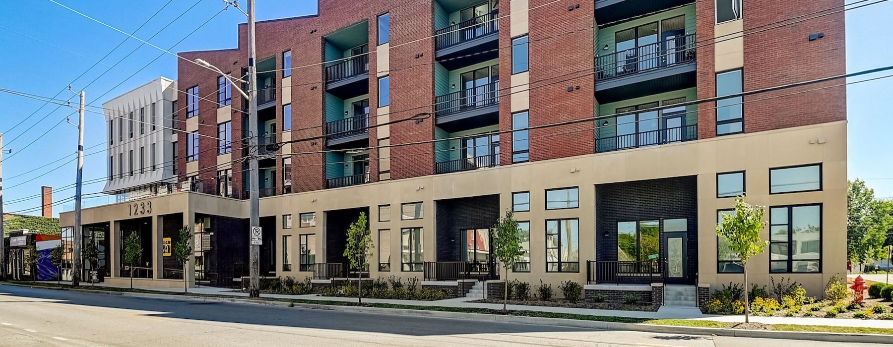 a large building with a street